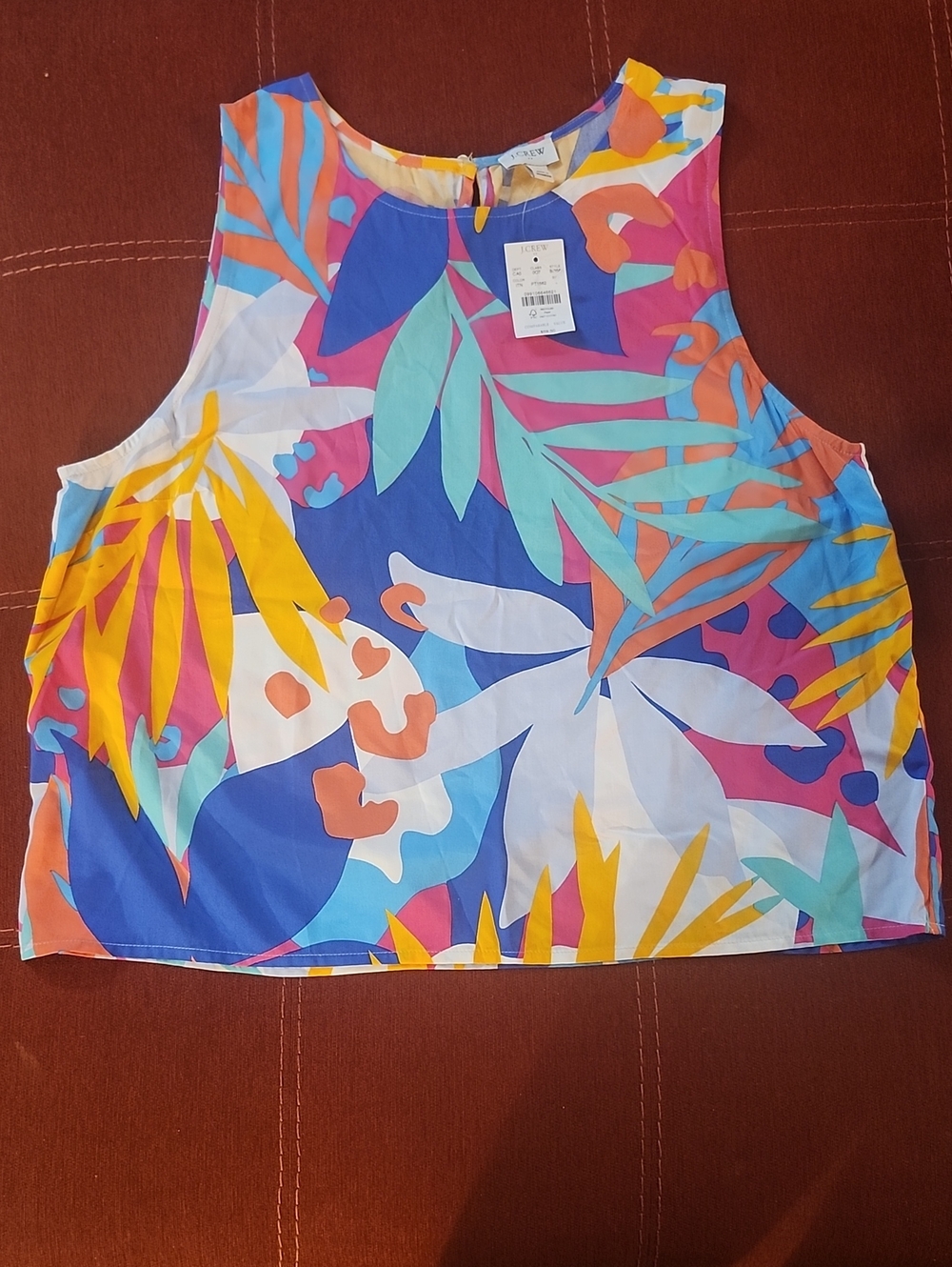 J. Crew Bold Tropical Print Tank Top - Blue, Pink, Yellow, Orange, White